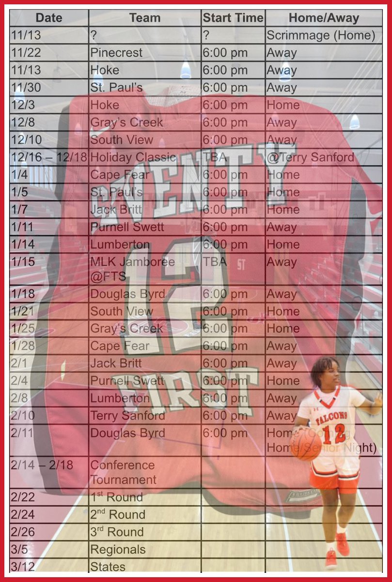amorekirkland22's tweet photo. My updated schedule #910prep #seniorsseason @910Preps @thereal71sports @DezDriver @AbbeyWBB @WalkerJohnette @UNCP_WBB https://t.co/QvwW5lq8jD