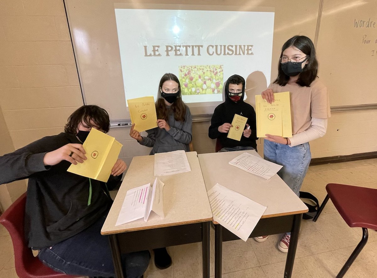 Grade 8 Core French students have spent the last 2 weeks working in small groups to create their own restaurants, including making descriptive menus to order from and acting out short restaurant scenes. @sajhnews