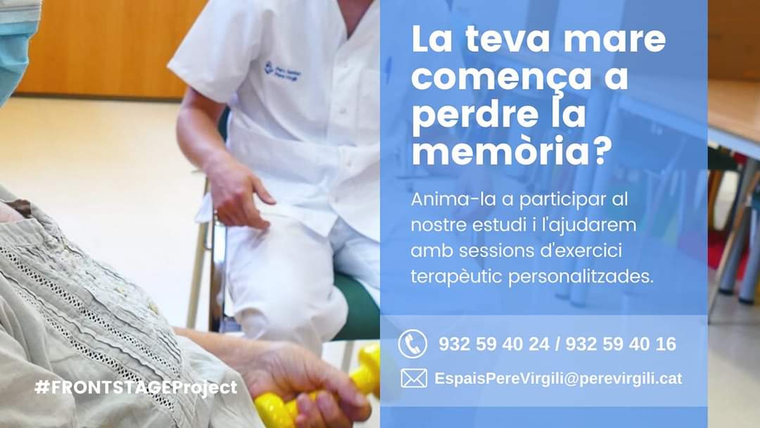perevirgilicat's tweet photo. 🤔 La teva mare o àvia comença a perdre la memòria? Notes que camina lentament?
Si té 65 anys o més, anima-la a participar al #FRONTSTAGEProject!
L'ajudarem a millorar la seva salut amb sessions d'exercici terapèutic personalitzades 💪
Més informació 👇
https://t.co/uGojM8FK7t https://t.co/Hzw2UtuSKm