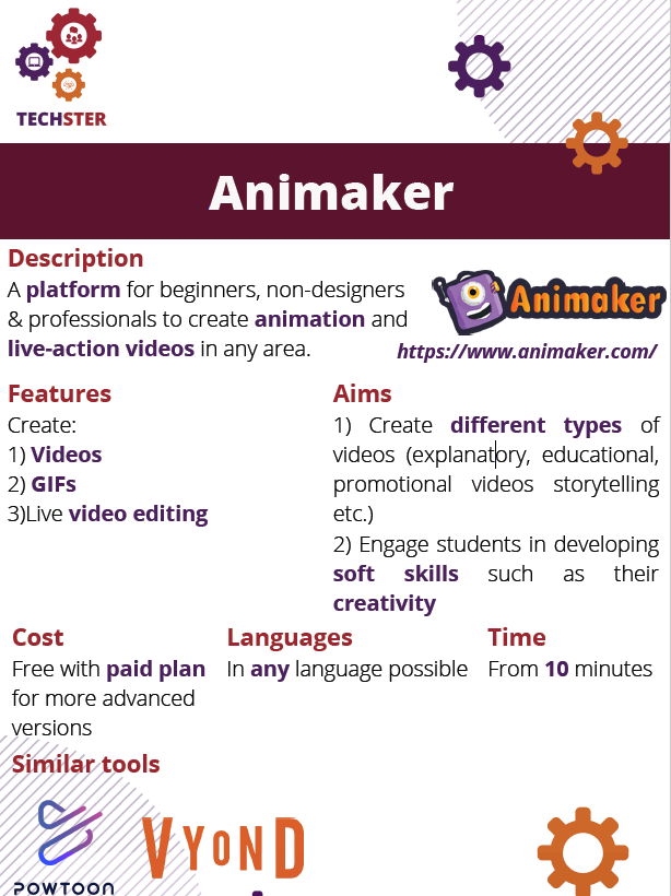 techstereu's tweet image. Animaker is a tool for beginners, non-designers &amp;amp; professionals. The tool extends students’ knowledge regarding technology by creating videos in any areas, allows to share information regarding any topic  and engages students in developing visual competences and soft skills.