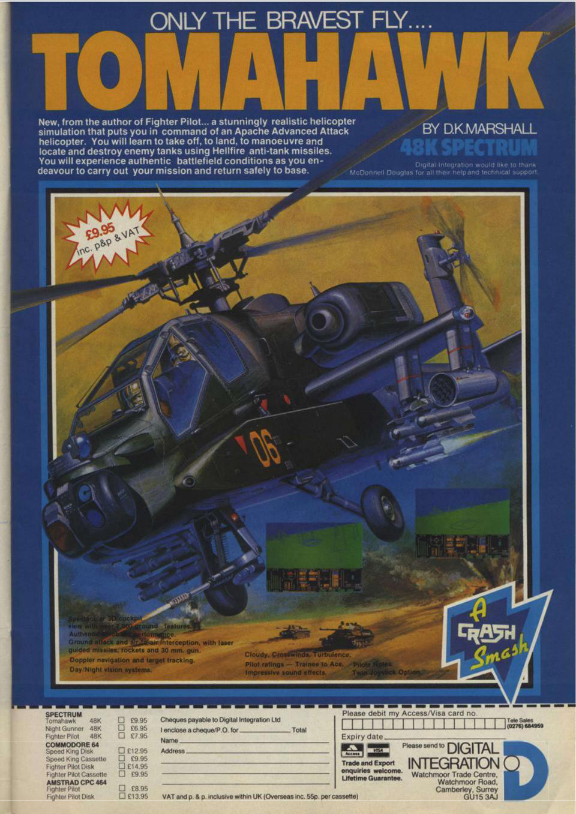 A helicopter simulator where you fly an Apache attack helicopter. Apparently, you will experience authentic battlefield conditions.
https://t.co/ZotKWHfZ2j
#zxspectrum. #retrogaming #flightsimulator https://t.co/0wwL6VNAEf