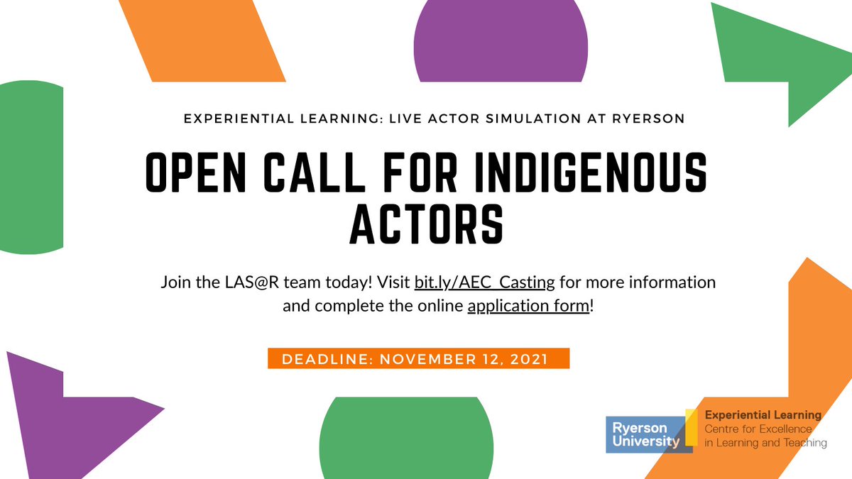 LAS_TorontoMU's tweet photo. LAS@R is looking for Indigenous actors who can play teenager, adult or mature adult roles. If you are passionate about teaching through simulation visit https://t.co/CA6hcOQr7X and submit an application at https://t.co/I1Vpe86bqW by November 12, 2021!
#LAS@R #CastingCall #Actors https://t.co/WyKnKqEyCM