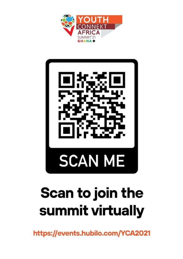 Didn't get a chance to travel to @YouthConnektAf Summit in Ghana? From 20-22 Oct, join live sessions on: 🌍Opportunities to Trade in Africa (@AfCFTA) 💡Innovating in COVID Times 🧠 Africa's Creative Economy & more. Scan below or open events.hubilo.com/YCA2021