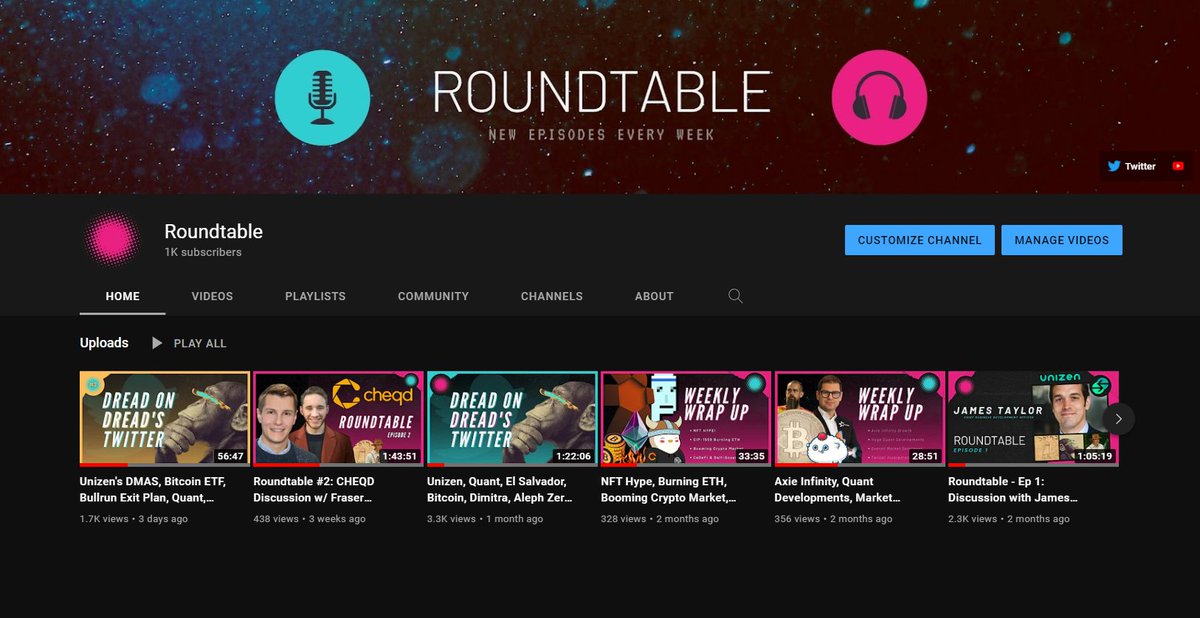 DreadBong0's tweet image. 1,000 @Round___Table YouTube Subscribers 🔥

youtube.com/c/roundtablecr…

Thanks to everyone who subbed.. Hope you enjoy the content 🙌