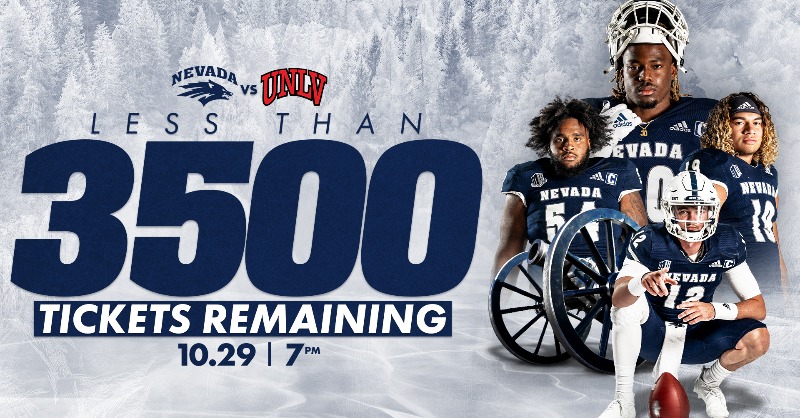 NevadaWolfPack's tweet photo. There are less than 3,500 tickets remaining to see the Battle for the Fremont Cannon. 

Get your tickets today to see @NevadaFootball take on UNLV !

#BattleBorn