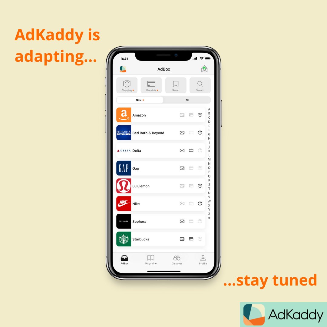 AdKaddy's tweet image. Get excited for the changes coming to your soon-to-be favorite app!

#adkaddy #consumerlife #onlineshopping
#brandmanagement #organization #organizemyinbox
#inboxclarity #takebackcontrol #retail #discounts