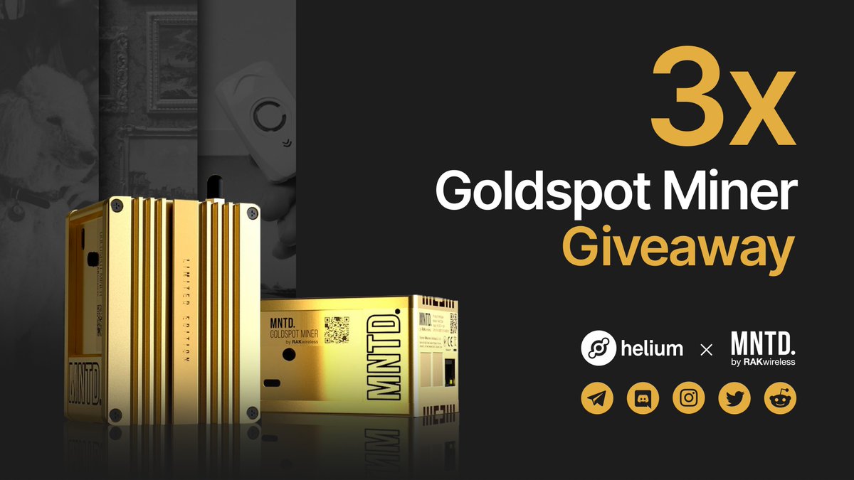 Helium🎈 (@helium) on Twitter photo Celebrate usage on #ThePeoplesNetwork w/ a $HNT Goldspot Miner giveaway 🎉
1. RT, like, & follow @Helium <a href="/getmntd_/">MNTD.</a> 💛
2. Share your fav #IoT use case on @Helium Telegram, Discord, IG, Twitter, or Reddit
3. Reply to this Tweet w/ proof of your post
3 entries will be chosen 10/27 Celebrate usage on #ThePeoplesNetwork w/ a $HNT Goldspot Miner giveaway 🎉
1. RT, like, & follow @Helium <a href="/getmntd_/">MNTD.</a> 💛
2. Share your fav #IoT use case on @Helium Telegram, Discord, IG, Twitter, or Reddit
3. Reply to this Tweet w/ proof of your post
3 entries will be chosen 10/27