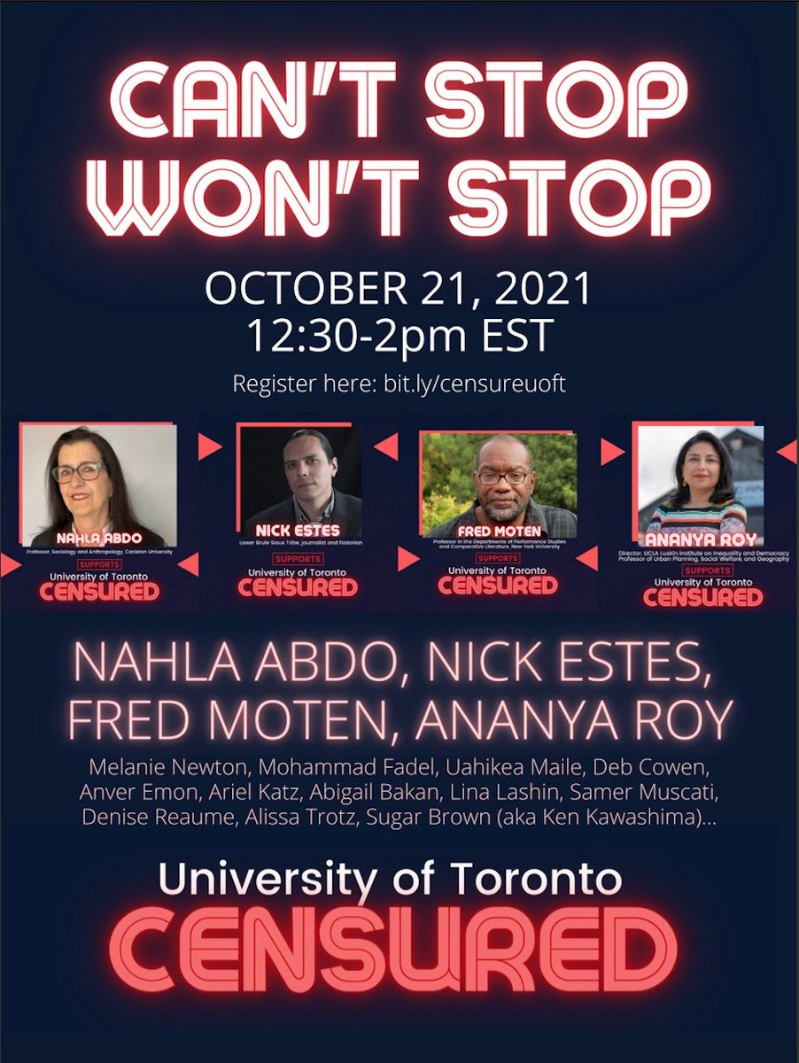 Join @censureutoronto in this solidarity event on Oct 21 @ 12:30 EDT. Register here: bit.ly/censureuoft