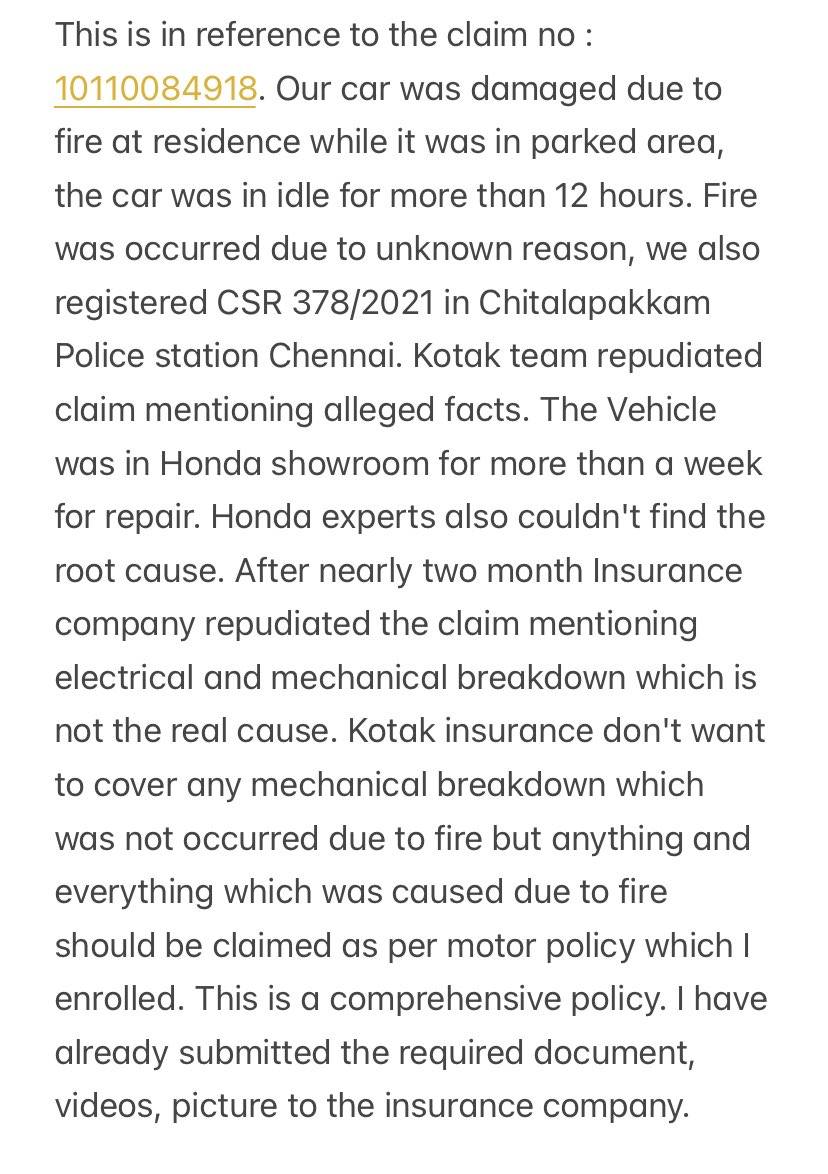 sathishkumar18's tweet photo. @KotakGeneral #insuranceclaim #carinsurance @udaykotak @KotakBankLtd     
In REF to claim no:10110084918.Our car was damaged due to fire but @KotakGeneral rejected claim due to alleged facts.If @KotakGeneral really value their customers they should provide justice on this issue. https://t.co/fa6uQ397ct