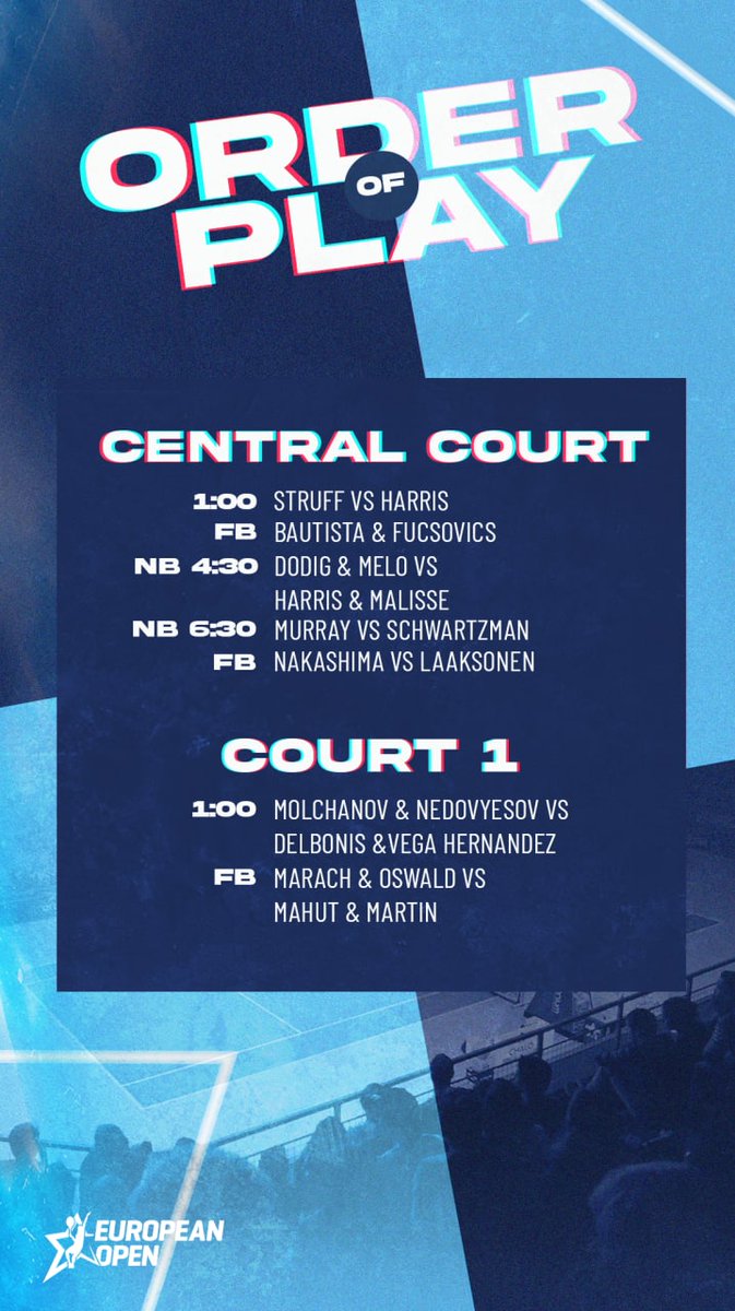 BNPPFEUOpen's tweet photo. 🎾ORDER OF PLAY 2️⃣1️⃣/1️⃣0️⃣/2️⃣1️⃣

#EuropeanOpen #ATP #ATPTour https://t.co/BNzhNGAyH5