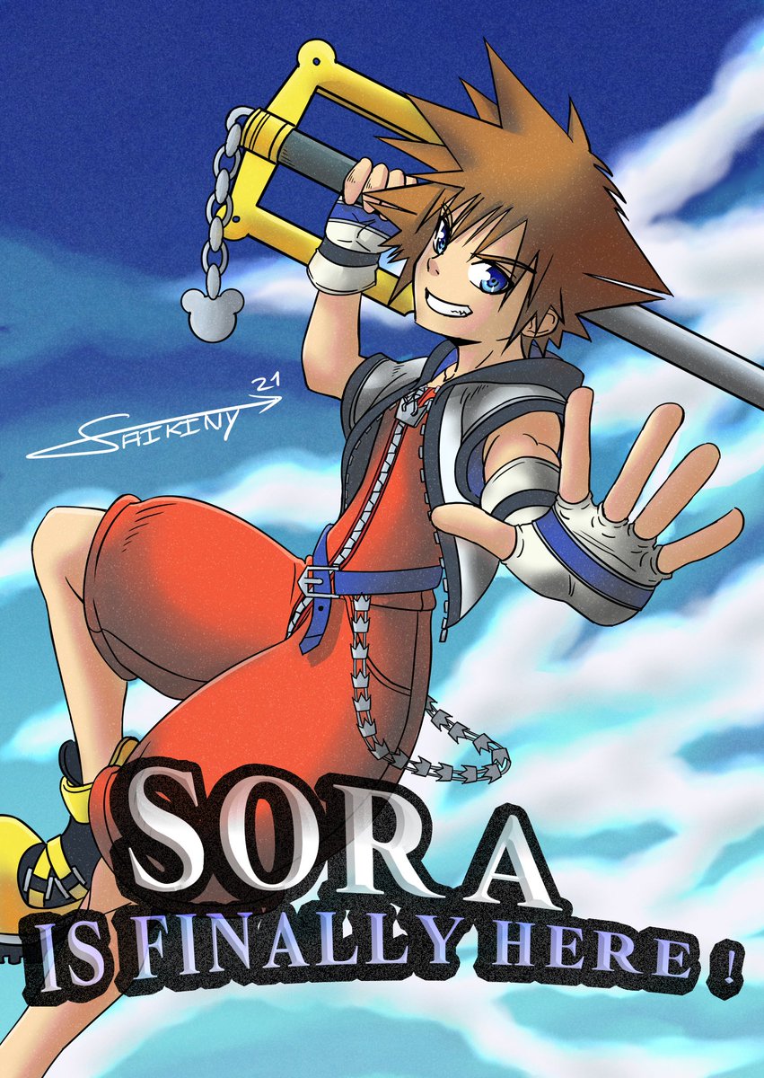 Saikiny's tweet photo. Après avoir posté le WIP Lundi voici enfin l'illustration terminé pour fêter l'arrivé de #Sora sur #SmashBrosUltimate et donc le dernier perso du jeu !
#KingdomHearts #Smash #Sora4Smash #SoraIsFinallyHere #ClipStudioPaint #ThankYouSakurai https://t.co/jBWXXoHCeq