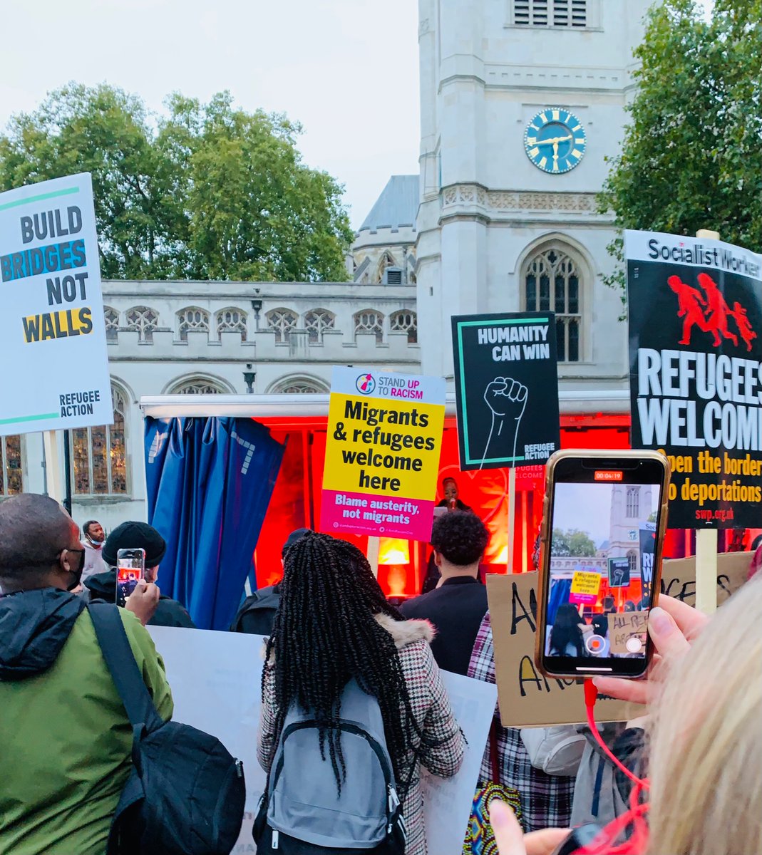 caravan_arts's tweet photo. #RefugeesWelcome 🧡 loud and  clear messages of compassion and solidarity tonight from Parliament Square, hope you’re listening @pritipatel @borisjohnson https://t.co/eE8lULUsaO