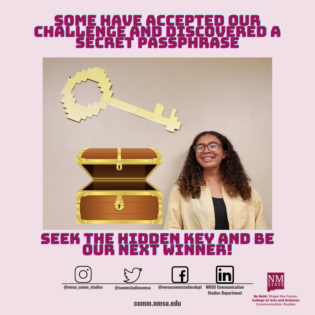 commstudiesnmsu's tweet photo. Have you seen the hidden key? Somewhere in the Communication Studies Building the key has been discovered. Communicate the passphrase or send your photo with the key by DM to claim your prize. #nmsucommstudies #findthekey #hiddenkey https://t.co/evy3tUJkTS