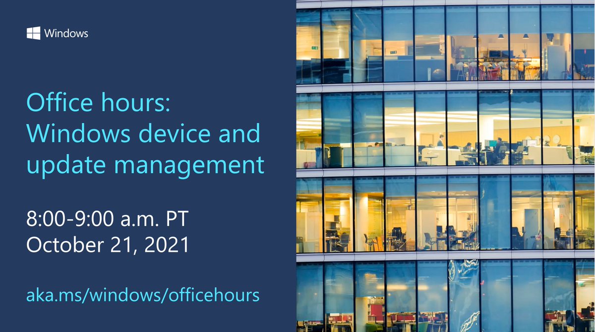 WindowsAtWork's tweet photo. 📢Reminder: We're holding our monthly Windows #OfficeHours tomorrow - 8am October 21st - to help you update and manage the devices in yor organization. Details and calendar links available at https://t.co/6cLygHsC6H. Join us!

#Windows11 #Windows10 https://t.co/iKqoQU6Oxs