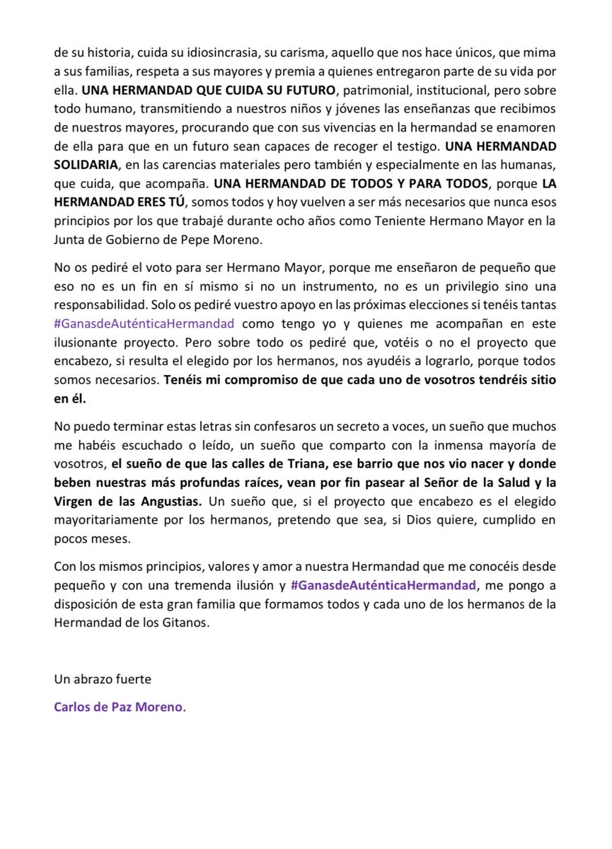 Carlos de Paz ex teniente de la <a href="/Hdad_LosGitanos/">Hermandad de Los Gitanos</a> anuncia su candidatura y la intención de llevar al Señor de la Salud en peregrinación a Triana