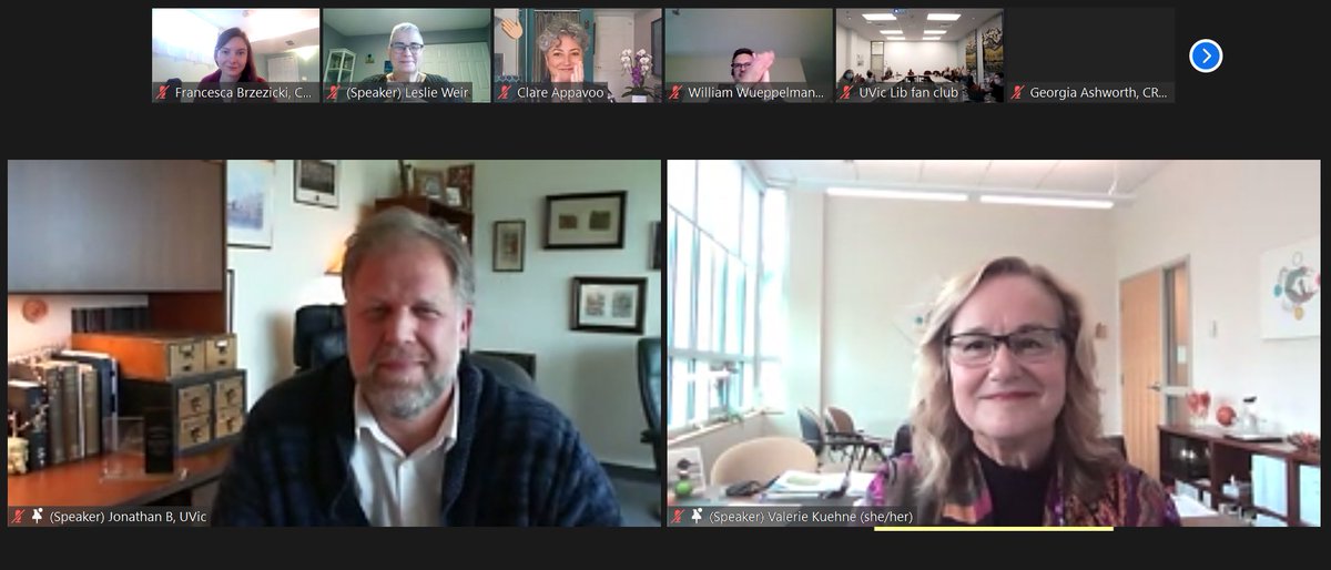 CRKN_RCDR's tweet photo. A wonderful group (including a @UVicLib fan club!) has gathered to congratulate Jonathan Bengtson on receiving the 2021 Ron MacDonald Distinguished Service Award. #crkn21rcdr #virtualapplause https://t.co/VqkCqmJSrn