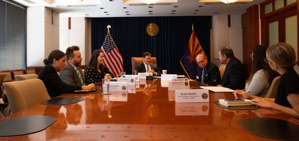 DougDucey's tweet photo. Statewide test scores in our K-12 schools have fallen drastically, and student enrollment still hasn’t recovered from the pandemic. Today, I met with county school superintendents to address these problems and ensure our kids have the opportunity to get the best education. https://t.co/dFwrnLGndK
