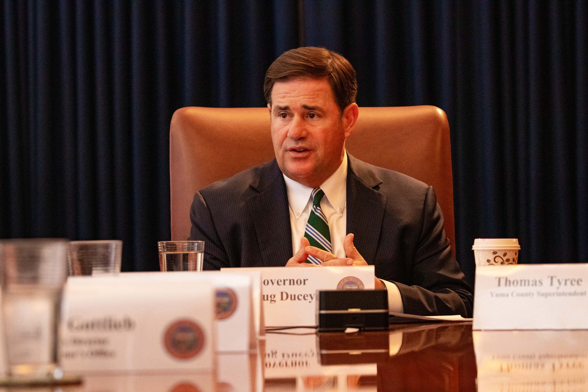 DougDucey's tweet photo. Statewide test scores in our K-12 schools have fallen drastically, and student enrollment still hasn’t recovered from the pandemic. Today, I met with county school superintendents to address these problems and ensure our kids have the opportunity to get the best education. https://t.co/dFwrnLGndK