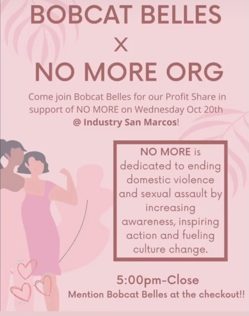 Come out and support the <a href="/BobcatBelles/">Bobcat Belles</a> and <a href="/NOMOREorg/">NO MORE</a> tonight!