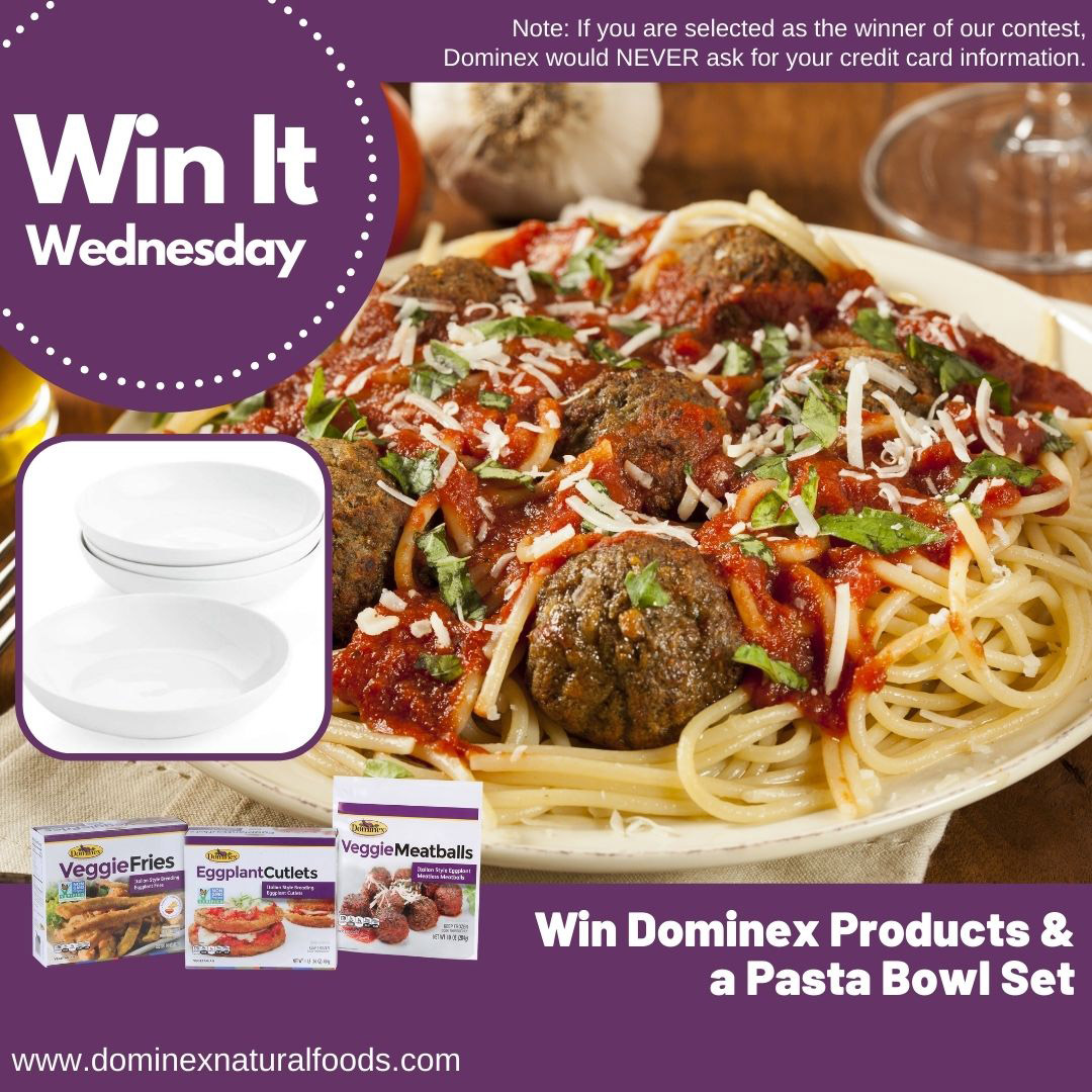 eggplantpeople's tweet photo. #WinItWednesday October is #PastaMonth. Our #Dominex Eggplant Meatballs are delicious on spaghetti, but what other pasta dish would you add our Eggplant Products. Tell us & be entered to win Dominex Products & a @CrateandBarrel pasta dish set. Like & retweet for extra entries. https://t.co/7n17WNvGnE