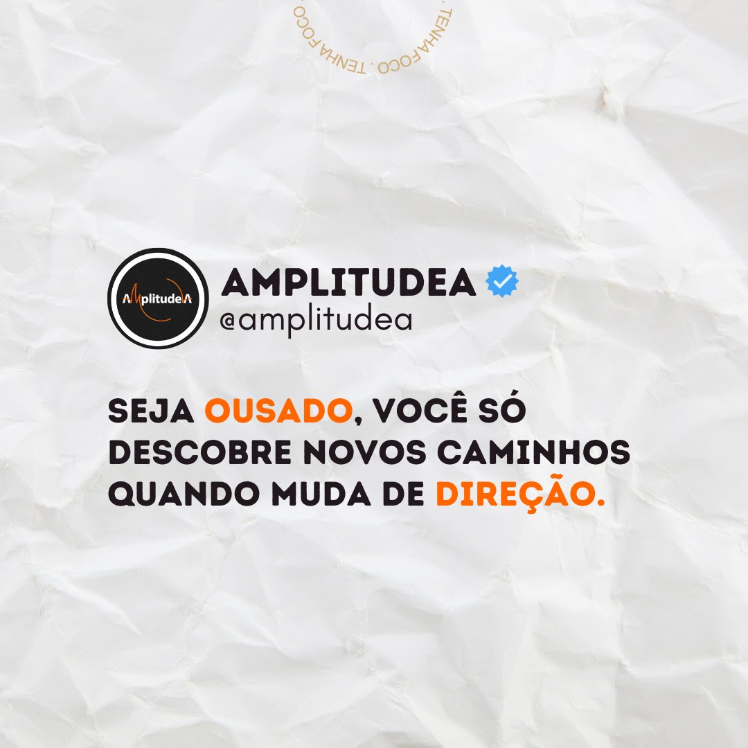 Seja ousado, você só descobre novos caminhos quando muda de direção.

Você se considera ousado ou tem medo do novo?

#AmplitudeA #Ousadia #Caminhos #Direção