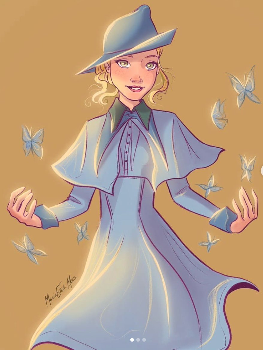 We love that the butterflies in this Fleur Delacour illustration by  mariaestelamecs match the Beauxbatons uniform! Check out more of the  artist's work on Instagram: https://t.co/iv7HHaN3Y8 #PotterArt, image size:878x1168
