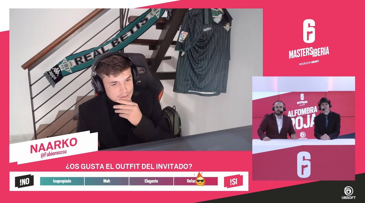 RBetisEsports's tweet photo. #BTSR6 | En directo en el sorteo de los grupos de la #SixMastersIberia. Se ha pasado nuestro @Fabiomossu para representarnos en la alfombra roja, y bueno, ya lo habéis dicho vosotros votando: REFACHERITO 👌🏻🔥 @Rainbow6ES 
https://t.co/d1aYNPEY2M https://t.co/AFiWlmv4Sg