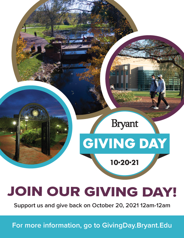 Happy GIVING DAY at Bryant University! 

Please support Bryant Student Alumni Association by becoming an advocate today! This organization brings together students and alumni to build greater connections to help students with their futures.

Link to donate:givingday.bryant.edu/?utm_source=em…