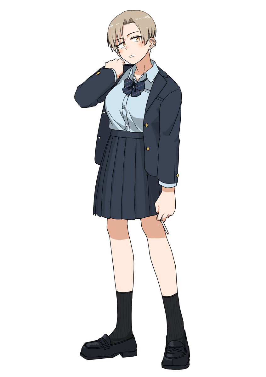 1girl solo skirt jacket white background socks full body  illustration images