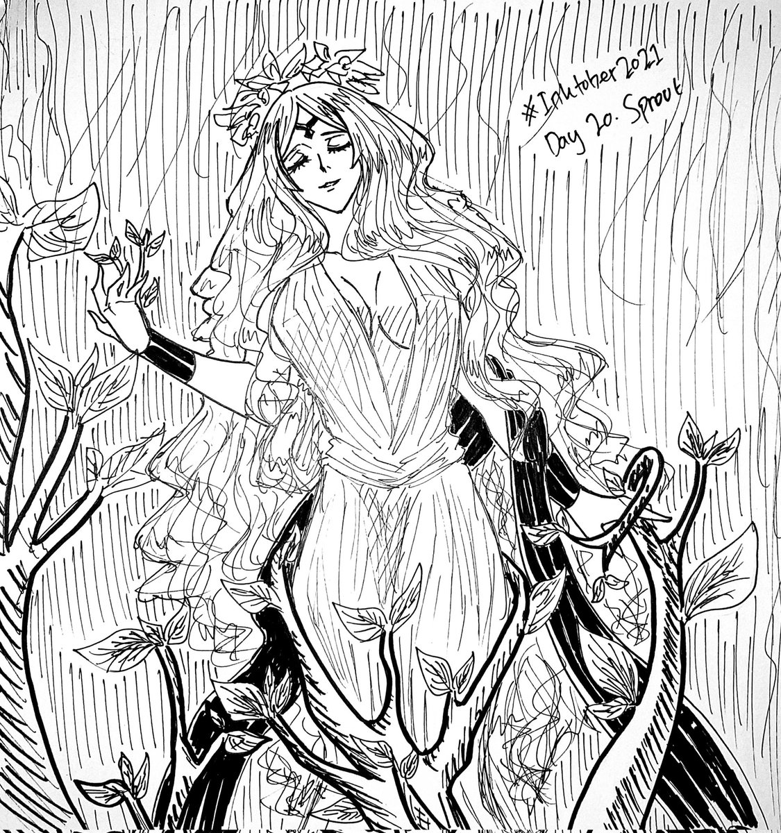 Inktober2021
Day 20 "Sprout"

Nature Goddess (OC)
.
#inktober #inktober2021 #nature #oc #FANART 