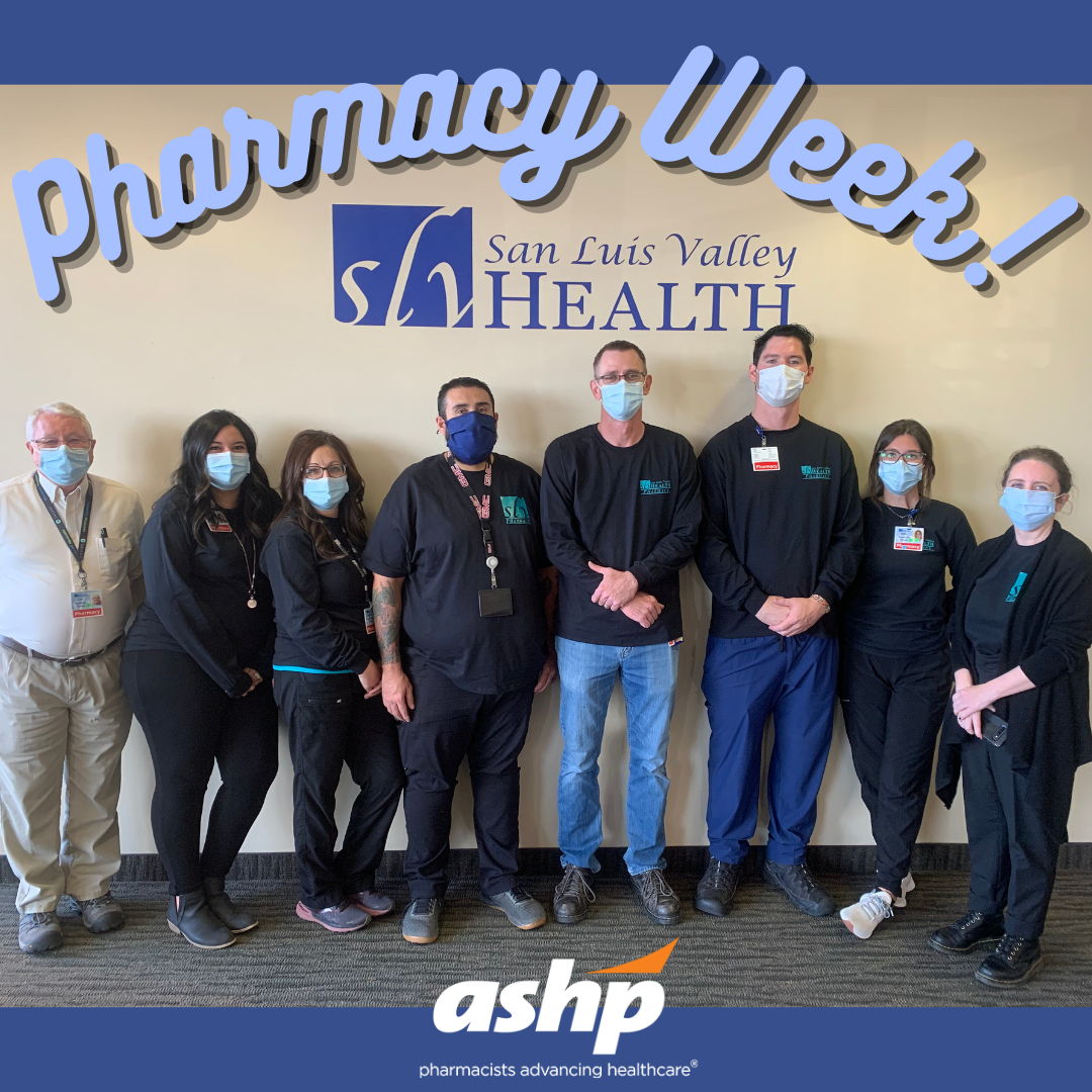 SLVHealth's tweet photo. SLV Health values the contributions that our pharmacists and technicians make to quality patient care!
Team members: Lee Hankins, Reyna Reyes, Loretta Deherrera, Lennie Martinez, Blake Sowards, Mark Russel, Haley Martinez, and Director Sadie Spencer.
#slvh #pharmacyweek https://t.co/TVRnNm6OIR
