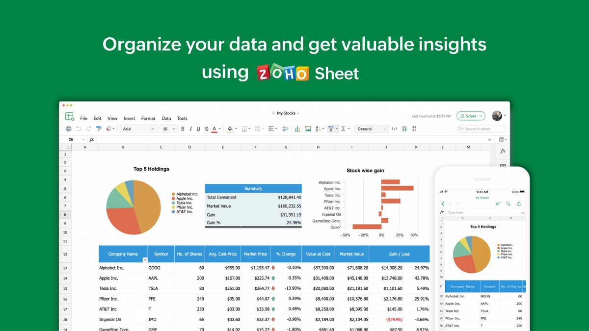 ZohoWorkDrive's tweet image. Crunch numbers and quickly create visually appealing charts and graphs with @ZohoSheet. Share, comment, and collaborate in real time with your team members, all from your @ZohoWorkDrive account. 

#Zoho #SpreadSheet #OfficeSuite