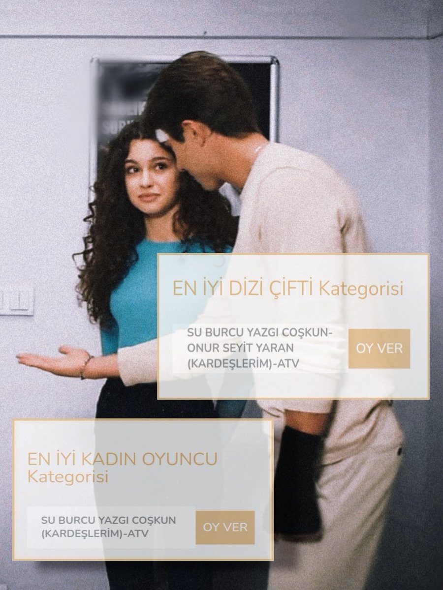 AsDorAnket's tweet photo. 📢PANTENE ALTIN KELEBEK ÖDÜLLERİNİN 2.TURU BAŞLADI!

En iyi kadın oyuncu dalında Yazgı, en iyi dizi çifti dalında Onur ve Yazgı için oylarımızı kullanıyoruz.Oylama 8 Kasım' da sonlanacak.Yeni hesaplar açarak sınırsız oy kullanabiliriz.
❤️🙏🏻

#AsDor AsDor 

https://t.co/wEsPkiDQpe https://t.co/OTYm9N6s3O