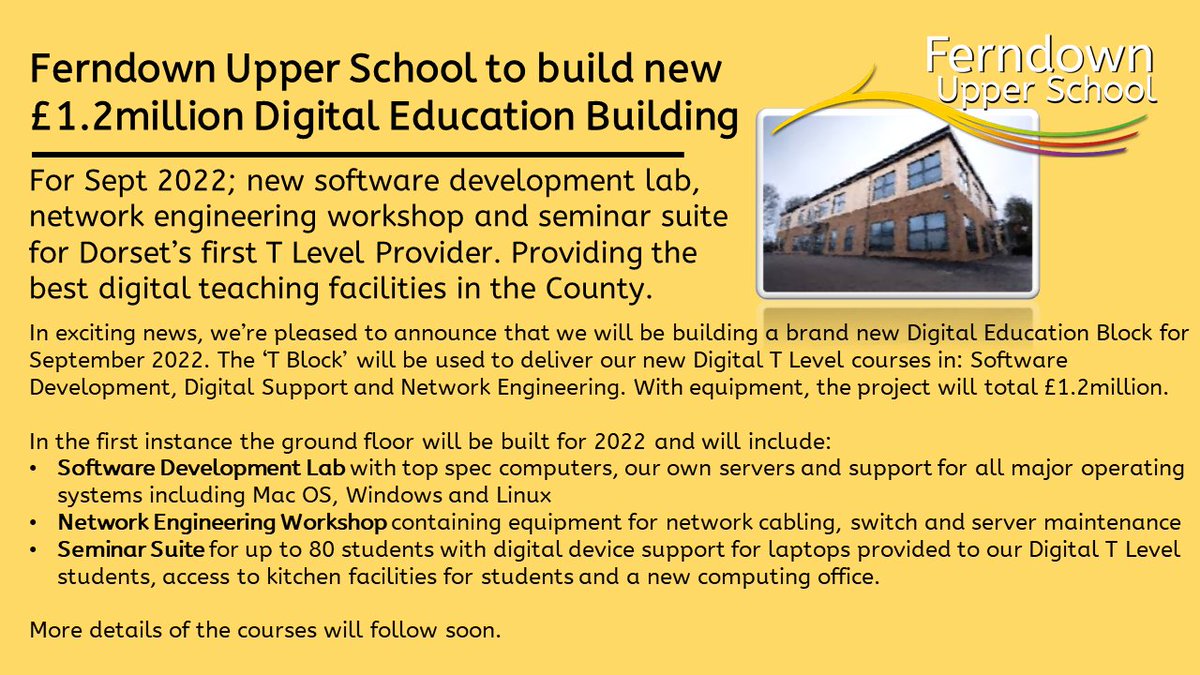 Well we have some news!!!!🥳

Please spread the word it's going to be amazing.

Make sure you follow us as we update you on our new building and other T Level developments!😀