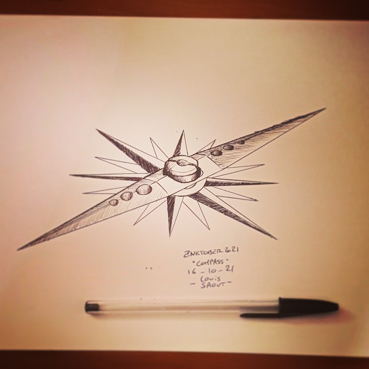 DoctorOpus's tweet photo. Day 16 for #inktober with #Compass  #Inktober2021 #Biro https://t.co/MBUl8Vh4w1