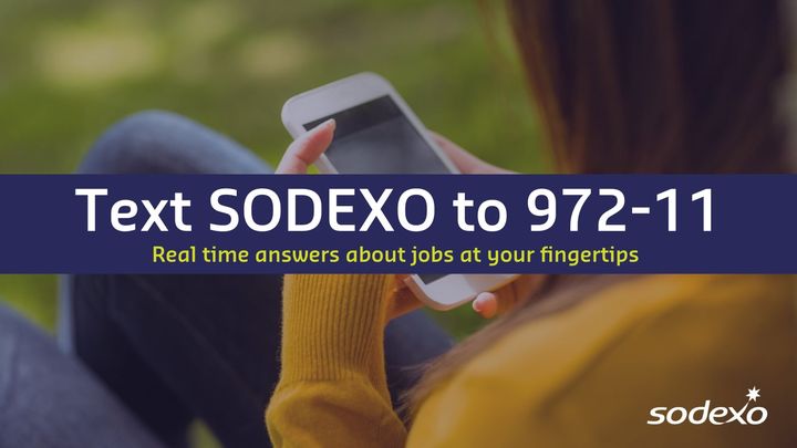 LifeAtSodexoUSA's tweet photo. Questions about jobs? Answers at your fingertips. Text Sodexo to 972-11 now! https://t.co/79vUBD60Bc