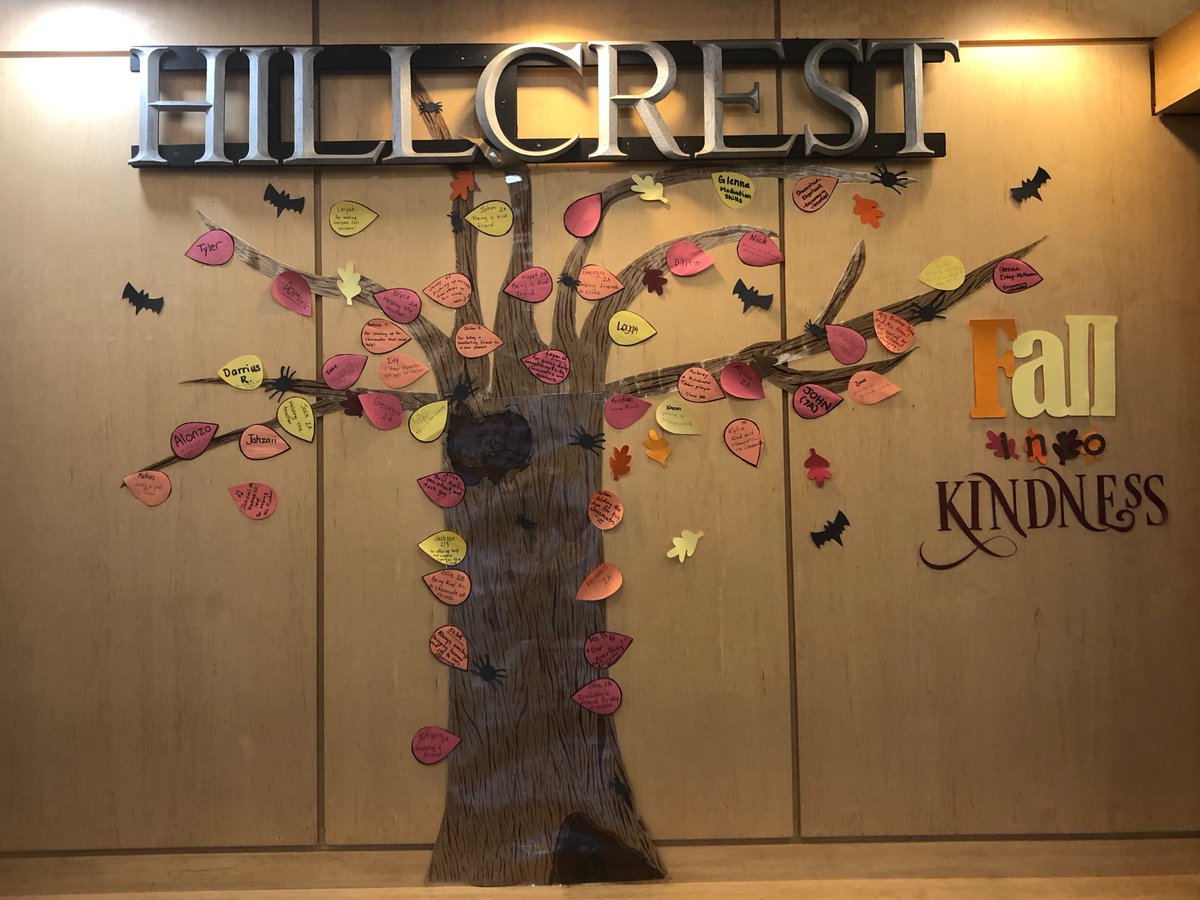 Our Kindness Tree is looking extra spooky today! #KindnessMatters #HillcrestSpartans #Cooltobekind #Autumleaves