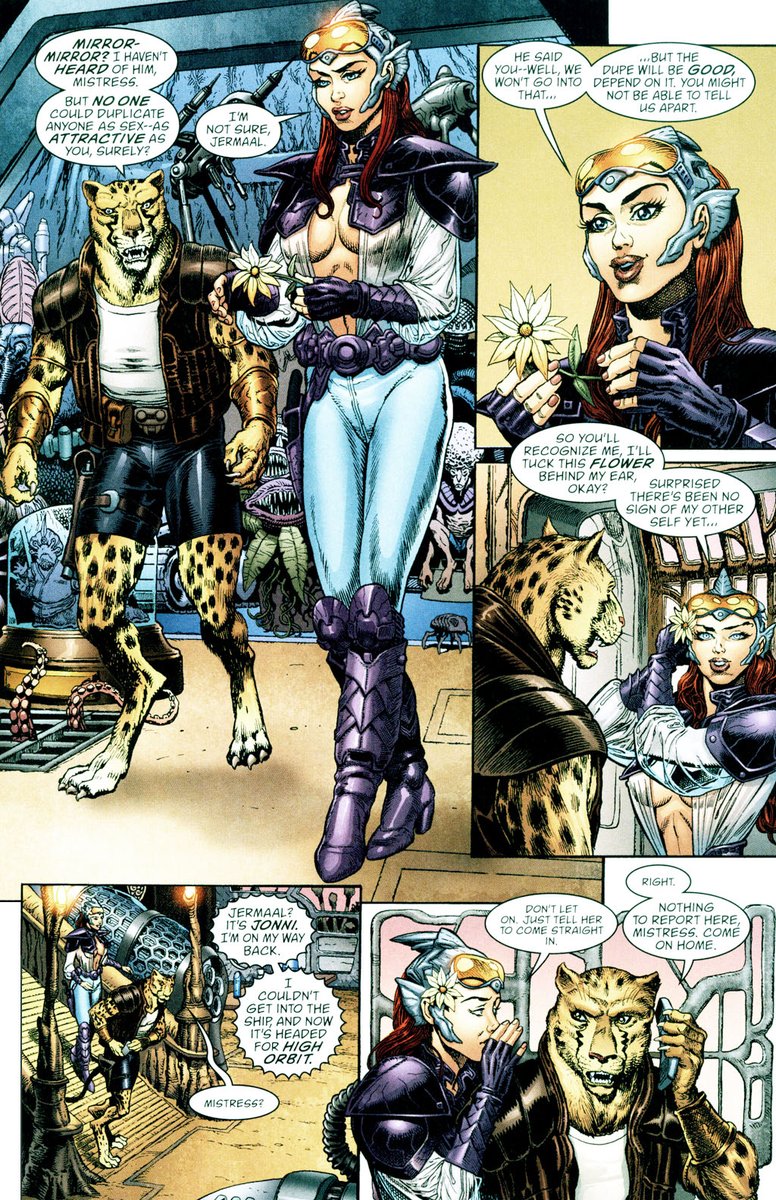 girl_clones's tweet photo. Jonni Future (America’s Best Comics) faces a super villain (Mirror Mirror) who makes a duplicate of her in “The Unfairest of Them All” – Tom Strong’s Terrific Tales #12. 
#catfight
#mirrormatch
#sendintheclone
#twoofher https://t.co/gQUfMakEp3
