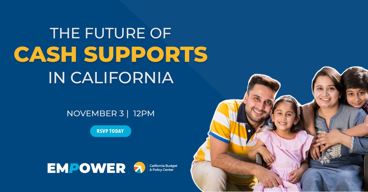 CalBudgetCenter's tweet photo. ⚡️You're invited to our upcoming #EmpowerCA event — The Future of Cash Supports in California — happening on 11/3 at noon.

We'll be talking about guaranteed income, expanding tax credits, and strengthening existing safety net programs. 

👉Register today: https://t.co/I51LhdG4ZM https://t.co/Z8xI7sfxGY