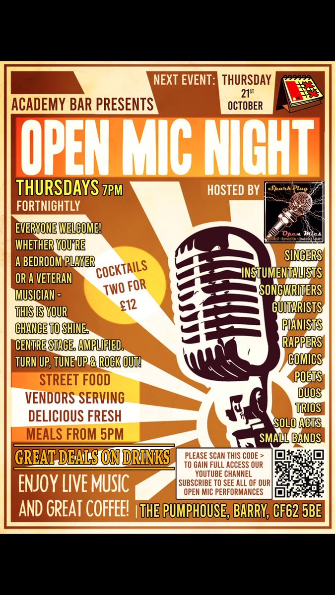New Open Mic in <a href="/academyespresso/">Academy Espresso Bar</a> starts this Thursday at 7pm! Grab your instrument, get your clogs on, come down to The Pumphouse in Barry and play for us! CF62 5BE
