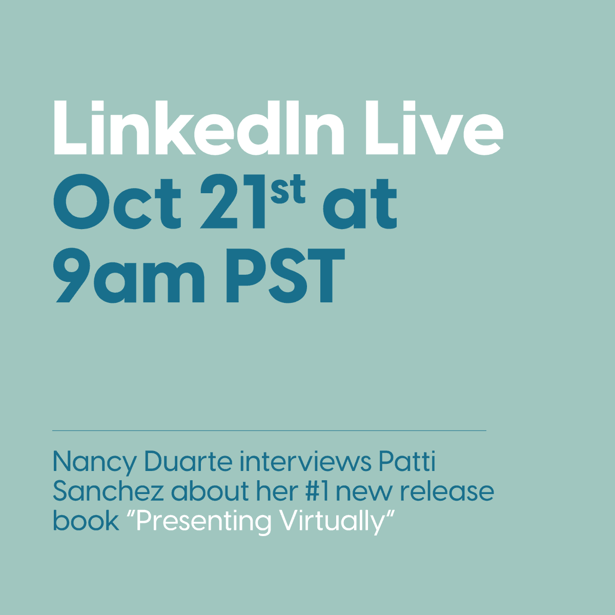 Duarte's tweet photo. Join @nancyduarte and @PattiSan LIVE TOMORROW on LinkedIn for a conversation about our newly-released #book, #PresentingVirtually! ๐ https://t.co/EgHCZ9VVhy https://t.co/ZAc23ebOPK