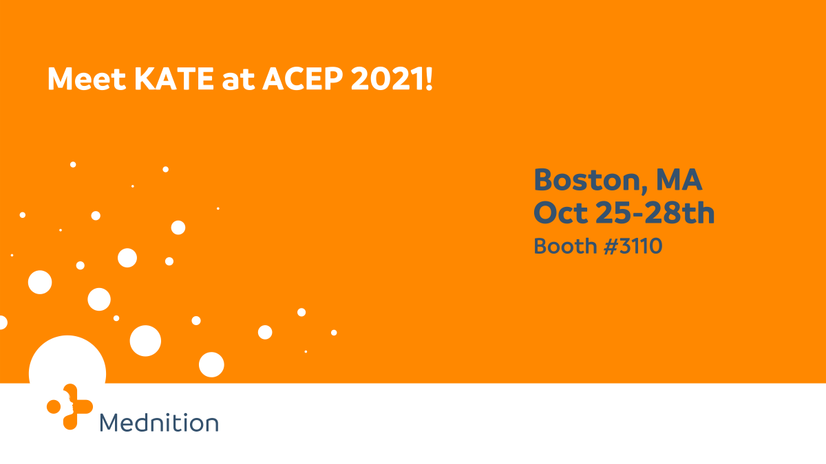 mednition's tweet photo. Have you met KATE? Join us in Boston next week at #ACEP2021 to see KATE in action.
@emergencydocs #EmergencyMedicine #EmergencyDepartment #ED #EmergencyRoom #ER #EmergencyDocs #HealthcareInnovation #EDInnovation #ArtificialIntelligenceinHealthcare https://t.co/rHSKaT2X44