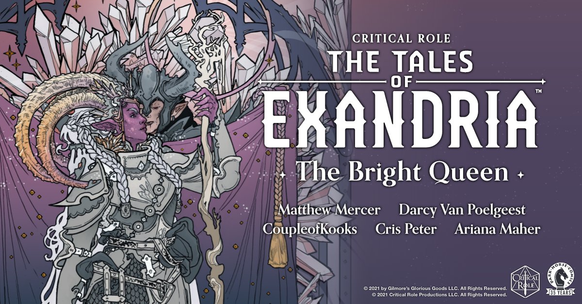 CriticalRole's tweet image. The Tales of Exandria--The Bright Queen #1 from @DarkHorseComics is AVAILABLE NOW wherever comics are sold. Explore the stories of Leylas Kryn and Quana in this enthralling new series.

Comics by @DVPdirect, @kooks000, @CommentAiry, @matthewmercer, Cris Peters, cover @MaskHelen