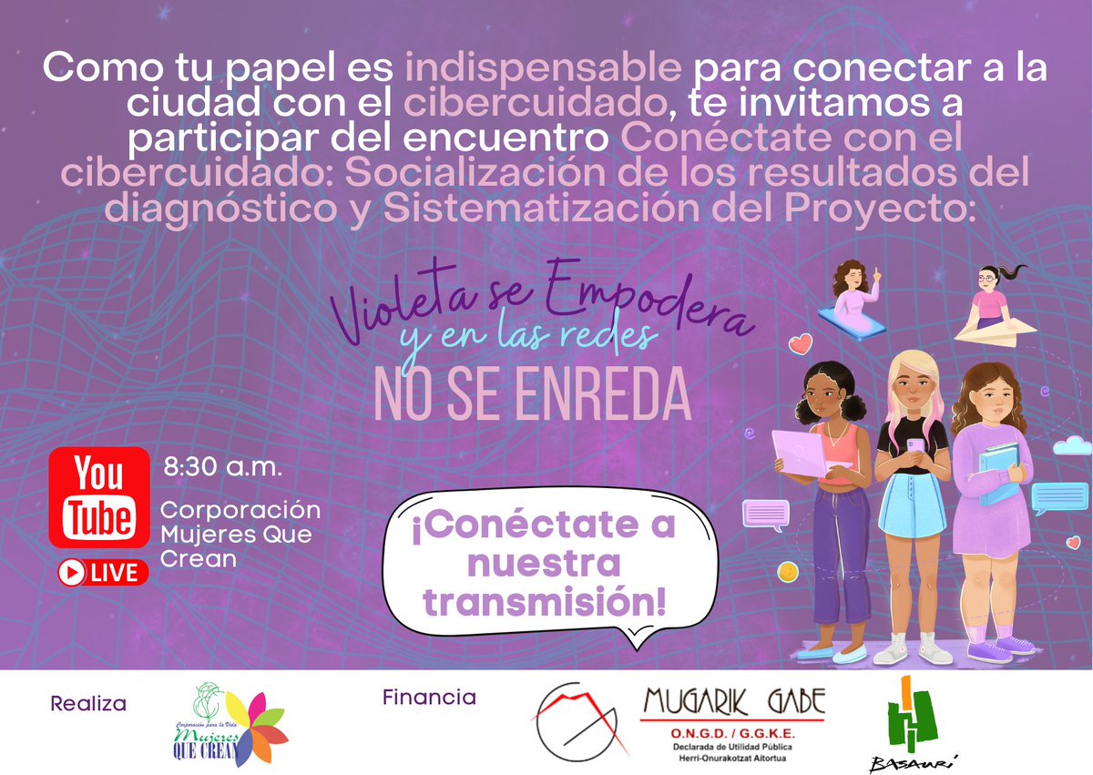 MujeresCrean's tweet photo. También puedes participar de manera virtual en nuestro encuentro Conéctate con el cibercuidado💜🌐 
Conéctate por nuestro canal de YouTube 🔴 en el siguiente link➡️ https://t.co/uSxdQlQuHu 
¡Nos vemos a las 8:30 a.m. en nuestra cita con el cibercuidado!🥳 https://t.co/P1CYAX7ELf