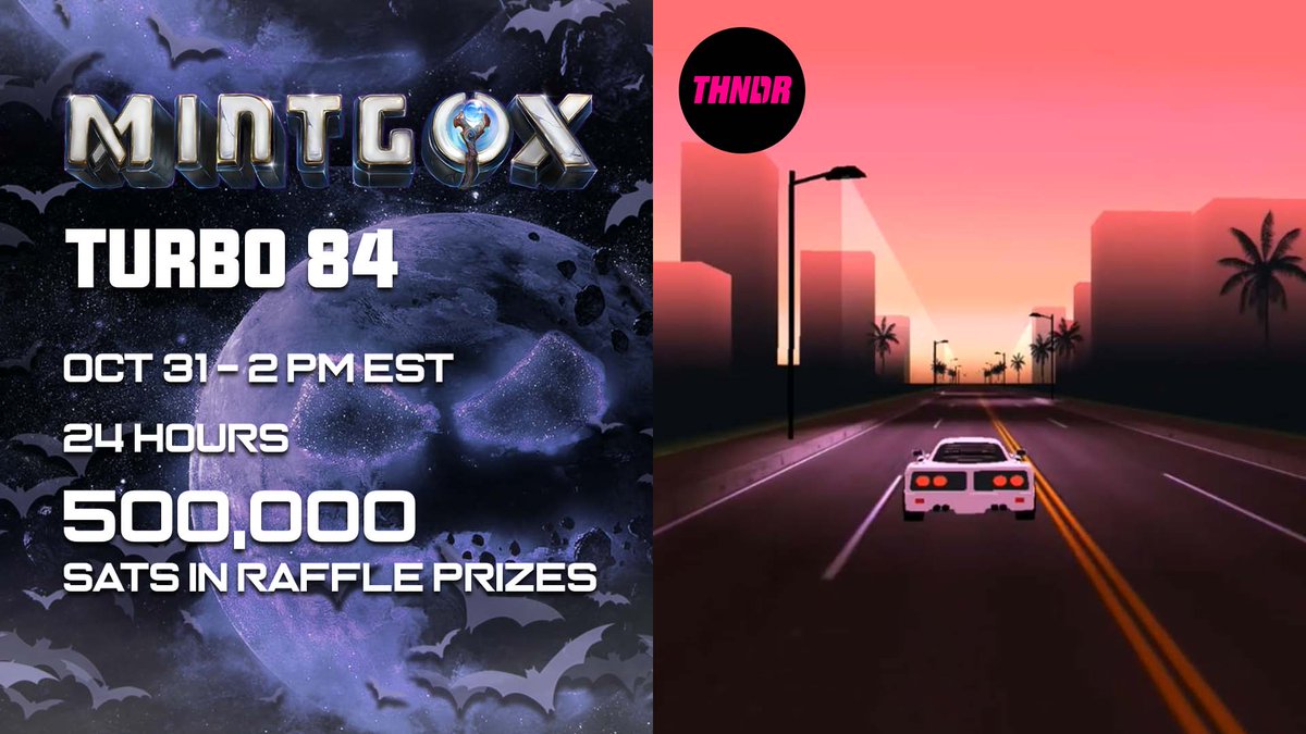 MintGox's tweet photo. Turn your need for speed into sats in @THNDRGames’s #TURBO84 this Halloween at #MintGox. Keep calm, race on and win big! 💰
How to join and more info on our Discord: https://t.co/Sl0f2Drc8C https://t.co/eVALem5f6j