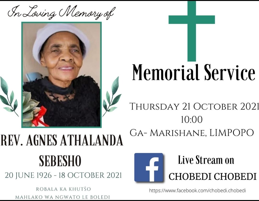 You are invited to join the Sebesho family.. 21 October 2021.. God bless