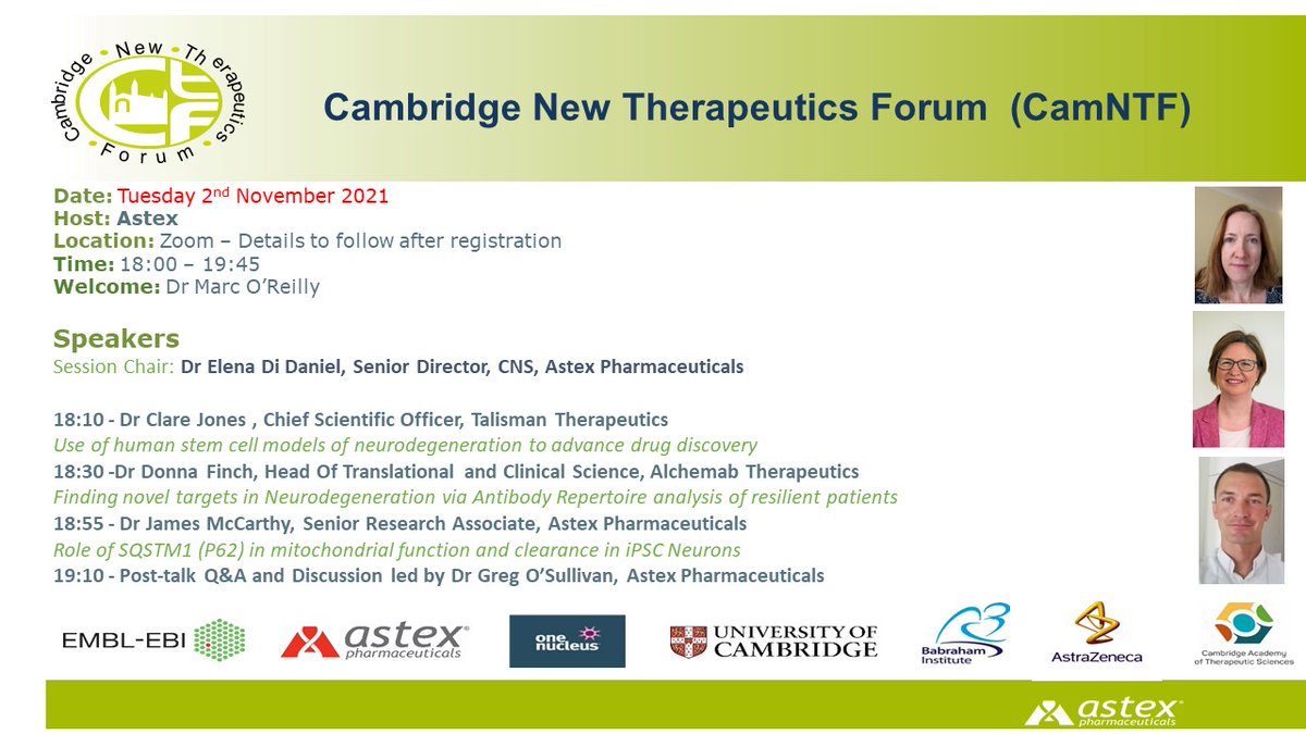 Cambridge NTF (@camntf) on Twitter photo Join us on Nov 2nd for our next <a href="/CamNTF/">Cambridge NTF</a> event hosted by Astex Pharmaceuticals. Hear the latest updates from Dr Clare Jones of Talisman Therapeutics, Dr Donna Finch of <a href="/alchemabtx/">Alchemab Therapeutics</a> and Dr James McCarthy of Astex and join the panel discussion. Register here: camntfnovember2021.eventbrite.co.uk Join us on Nov 2nd for our next <a href="/CamNTF/">Cambridge NTF</a> event hosted by Astex Pharmaceuticals. Hear the latest updates from Dr Clare Jones of Talisman Therapeutics, Dr Donna Finch of <a href="/alchemabtx/">Alchemab Therapeutics</a> and Dr James McCarthy of Astex and join the panel discussion. Register here: camntfnovember2021.eventbrite.co.uk