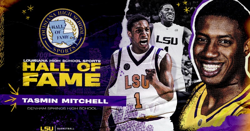 LSUBasketball's tweet photo. Your newest Louisiana High School Sports Hall of Famer, Tasmin Mitchell! 👏