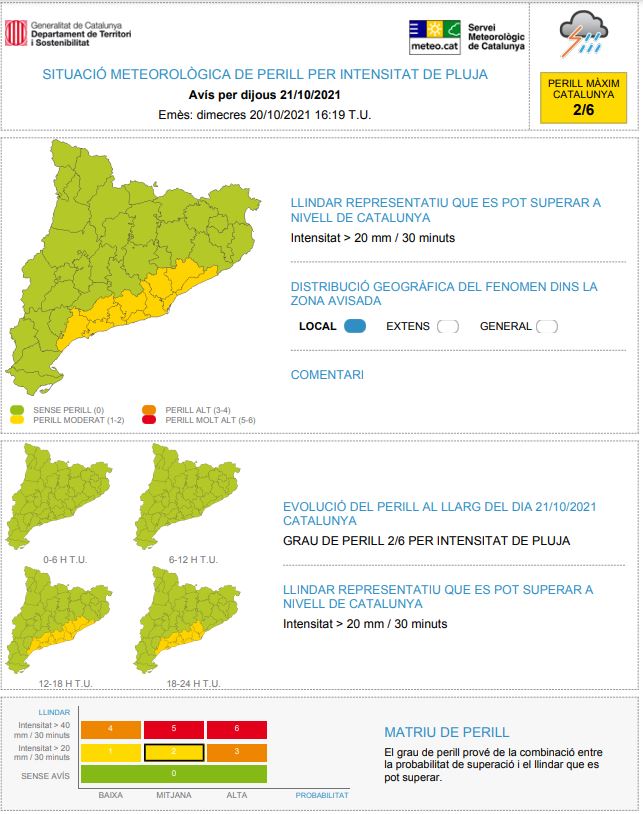 ⚠ Actualitzat l'Avís de Situació Meteorològica de Perill (SMP) per Intensitat de Precipitació

Aquí el teniu: 👇