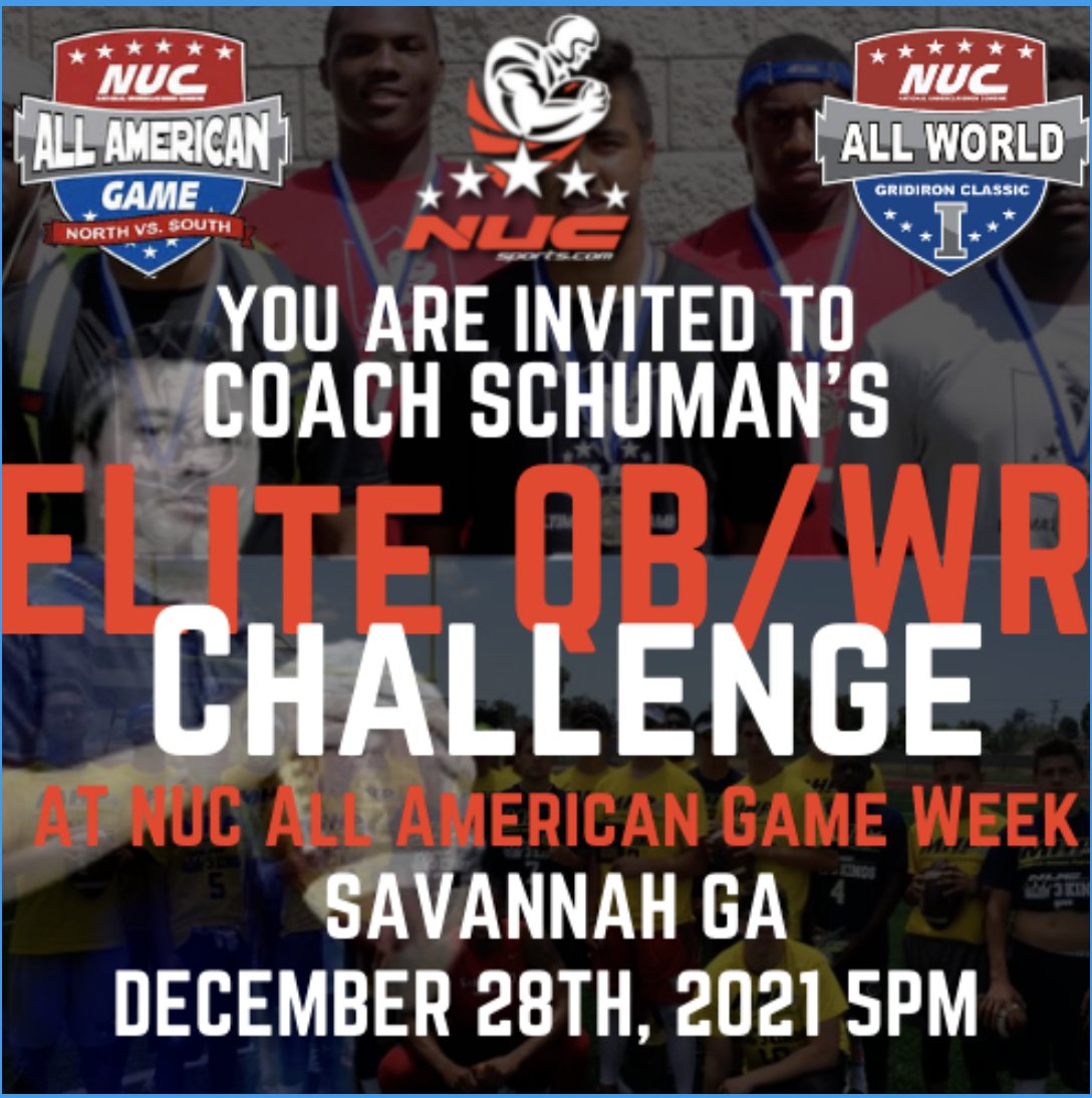 coachschuman's tweet photo. @Cameronxmitch Is Invited to the 10th Annual QB WR Challenge and Competition at the NUC All American Game Week. Go Here to register https://t.co/EBGak0CoTh https://t.co/pwkWrlzQfM